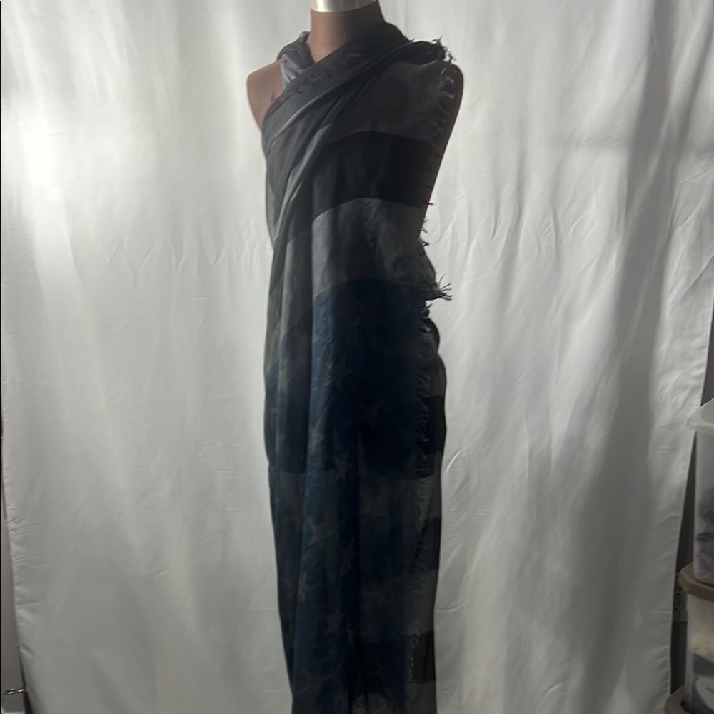New Free People Elegant Black, Blue and Gray Scarf Covet Up